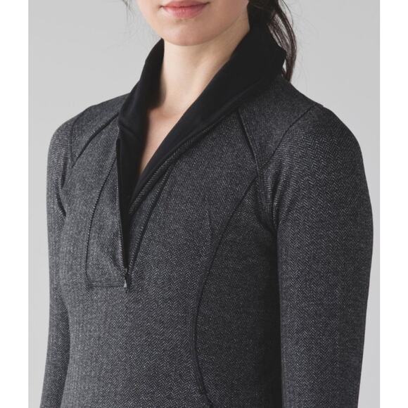 Lululemon Think Fast Pullover Active Top Heathered Herringbone Gray Black Size 4 - Picture 6 of 13